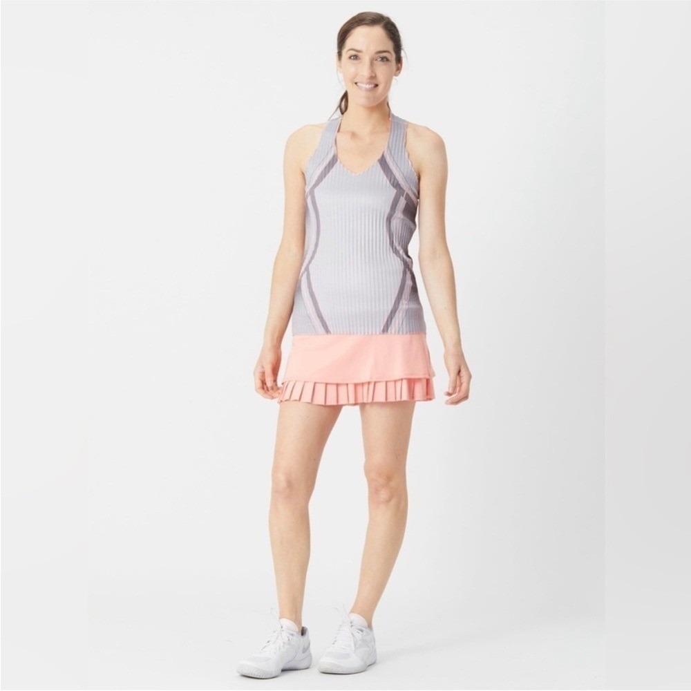 K-Swiss Womens Tennis Tank Top Grey Coral‎ Geometric Racerback Athletic Size S